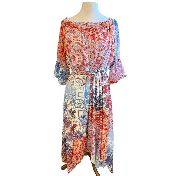 City Chic Cassia Off the Shoulder floral boho Dress plus size M 18 new Patchwork - Picture 2 of 8